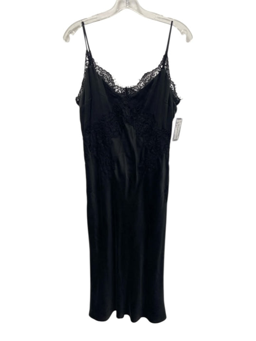 L'agence Size 8 Black Silk Spaghetti Strap Lace Trim Midi Dress Black / 8