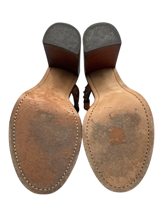 Saint Laurent Shoe Size 39.5 Brown & Brass Leather Block Heel Studded Sandals Brown & Brass / 39.5