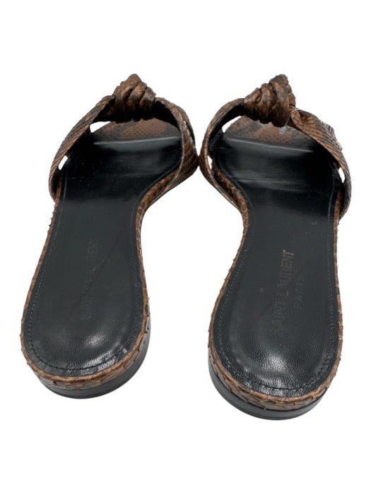 Saint Laurent Shoe Size 39 Black & Brown Python Snakeskin Knotted Slide Flats Black & Brown / 39