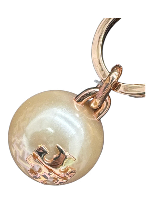 Tory Burch Gold Metal Lobster Clasp Logo Pearl Keychain Gold
