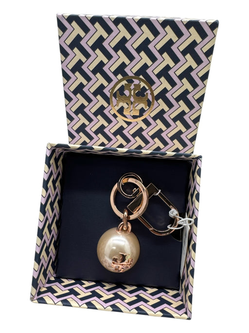Tory Burch Gold Metal Lobster Clasp Logo Pearl Keychain Gold