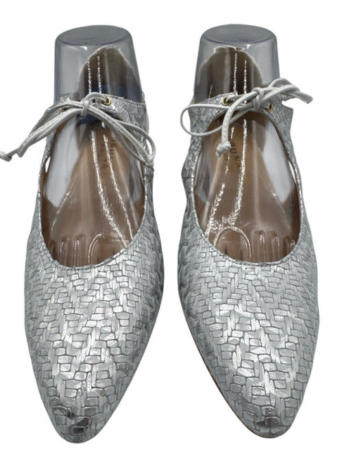 Brunate Shoe Size 39 White & Silver Leather Block Heel Tie Detail Metallic Pumps White & Silver / 39