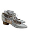Brunate Shoe Size 39 White & Silver Leather Block Heel Tie Detail Metallic Pumps White & Silver / 39