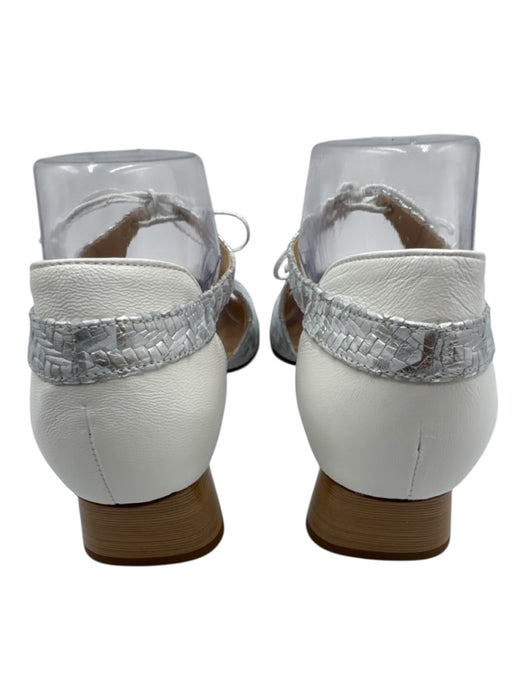Brunate Shoe Size 39 White & Silver Leather Block Heel Tie Detail Metallic Pumps White & Silver / 39