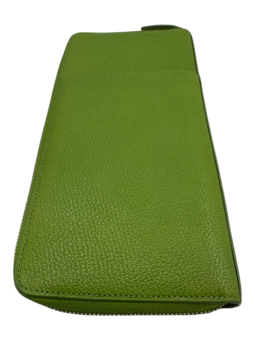 Tumi Green Leather Zip Around Pebbled Wallets Green