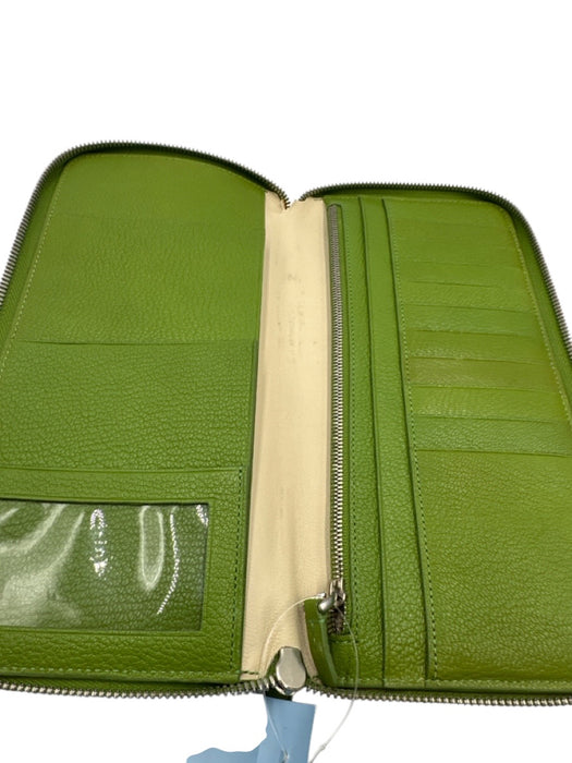 Tumi Green Leather Zip Around Pebbled Wallets Green