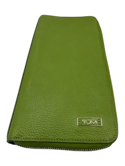 Tumi Green Leather Zip Around Pebbled Wallets Green