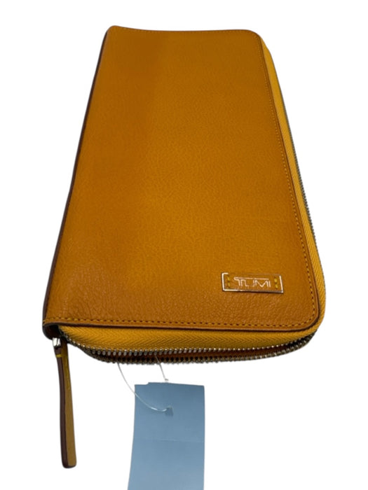 Tumi Orange Leather Zip Around Pebbled Wallets Orange