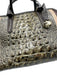 Brahmin Brown & Black Leather Croc Embossed Rolled Top Handles Bag Brown & Black