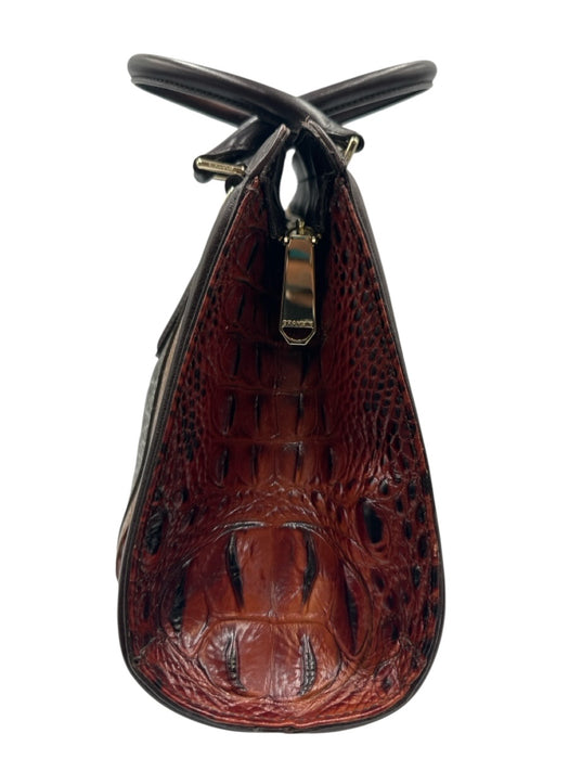 Brahmin Brown & Black Leather Croc Embossed Rolled Top Handles Bag Brown & Black