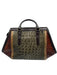 Brahmin Brown & Black Leather Croc Embossed Rolled Top Handles Bag Brown & Black