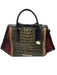 Brahmin Brown & Black Leather Croc Embossed Rolled Top Handles Bag Brown & Black