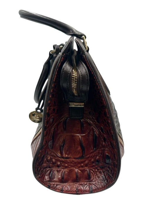 Brahmin Brown & Black Leather Croc Embossed Rolled Top Handles Bag Brown & Black