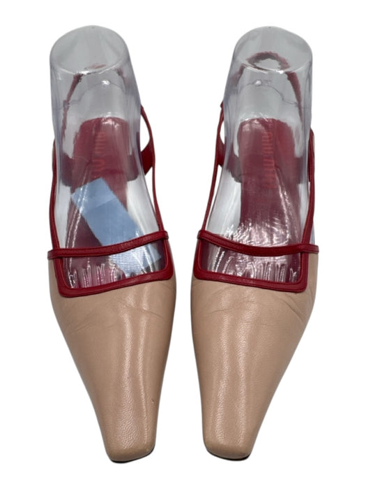 Miu Miu Shoe Size 40 Pink & Red Leather Pointed Toe Kitten Heel Slingback Pumps Pink & Red / 40