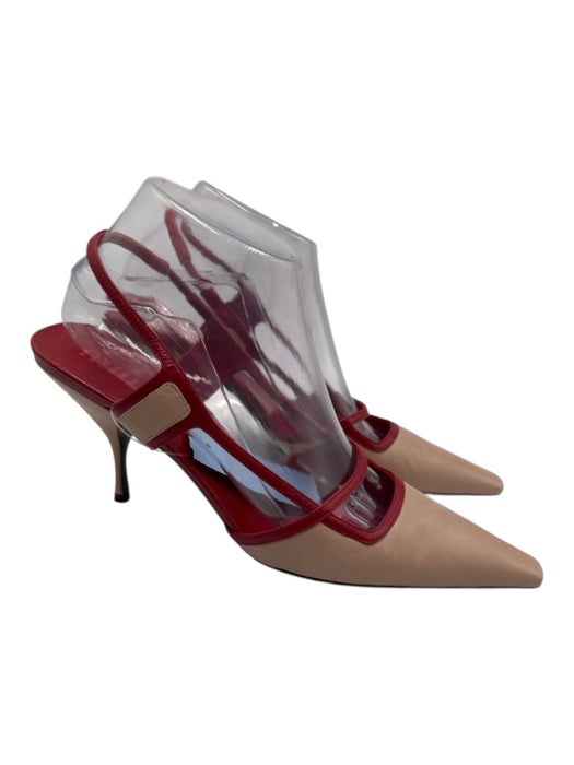 Miu Miu Shoe Size 40 Pink & Red Leather Pointed Toe Kitten Heel Slingback Pumps Pink & Red / 40