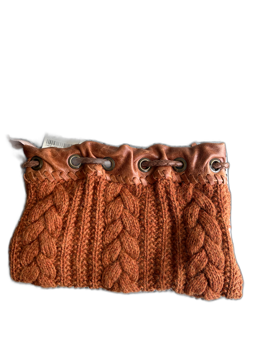 Pagliei Brown Leather & Knit Cable Knit Top Zip Tassel Detail Clutch Bag Brown / Small