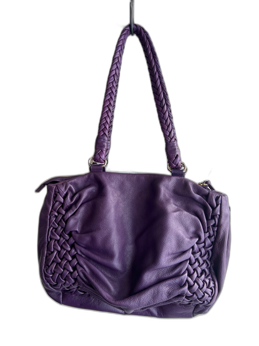Elliott Lucca Purple Leather Double Strap Braided Design Top Zip Shoulder Bag Purple / Large