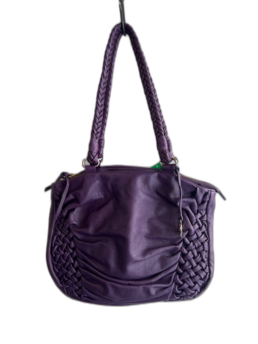 Elliott Lucca Purple Leather Double Strap Braided Design Top Zip Shoulder Bag Purple / Large