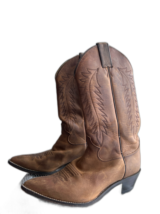 Justin Shoe Size 9.5 Brown Leather Pointed Toe Stich Detail Cuban Heel Boots Brown / 9.5