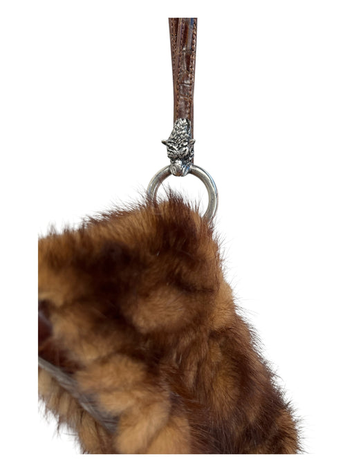 Paolo Masi Brown Faux Fur & Leather Silver Hardware Wrist Strap Clutch Bag Brown / XS