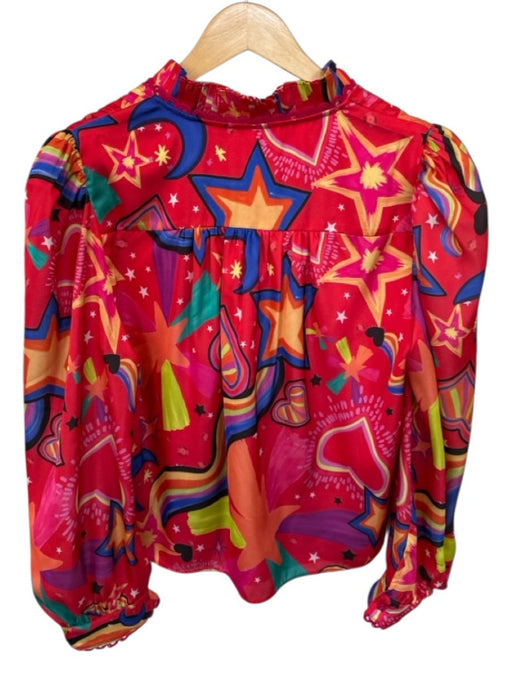 Alden Adair Size M Red & Multi Polyester Long Balloon Sleeve Hearts & Stars Top Red & Multi / M