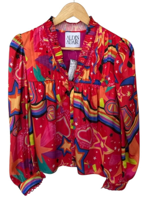 Alden Adair Size M Red & Multi Polyester Long Balloon Sleeve Hearts & Stars Top Red & Multi / M