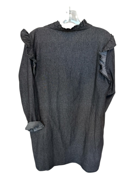 Mazik Size S Gray Cotton Long Sleeve Ruffles Button Down Dress Gray / S