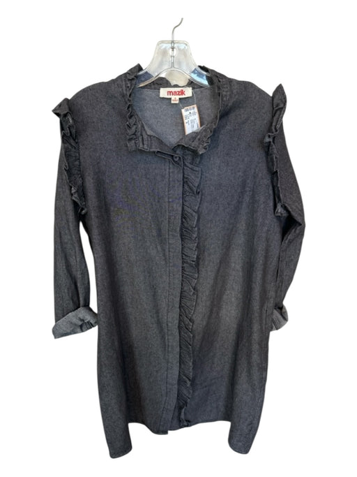 Mazik Size S Gray Cotton Long Sleeve Ruffles Button Down Dress Gray / S