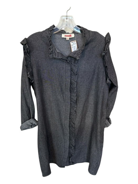 Mazik Size S Gray Cotton Long Sleeve Ruffles Button Down Dress Gray / S