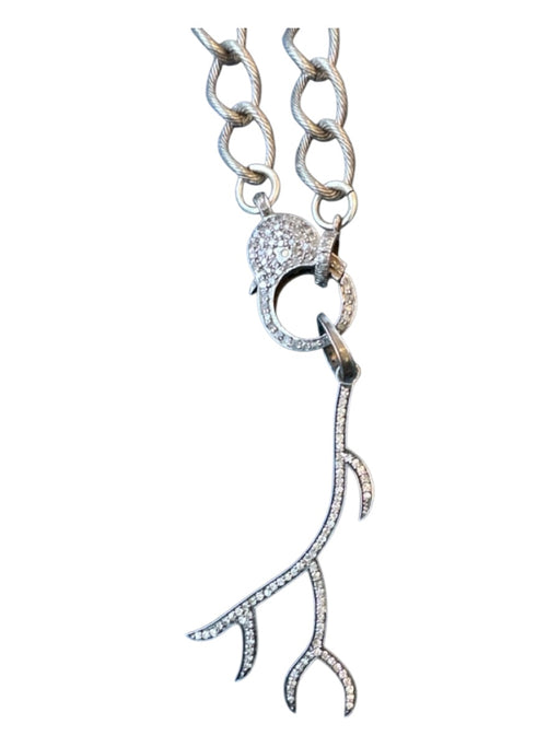 Gunmetal Sterling Silver Chains Pave Diamonds Antler Clasp Necklace Gunmetal