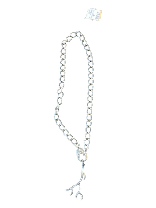 Gunmetal Sterling Silver Chains Pave Diamonds Antler Clasp Necklace Gunmetal