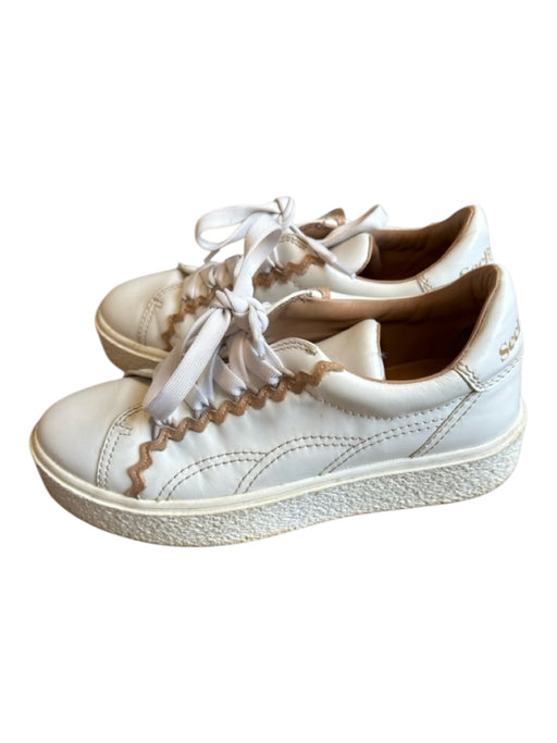See By Chloe Shoe Size 38 white & tan Leather Scallop Detail Platform Sneakers white & tan / 38