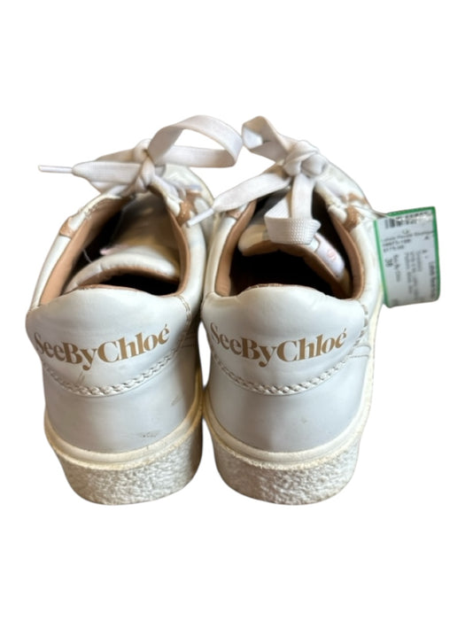 See By Chloe Shoe Size 38 white & tan Leather Scallop Detail Platform Sneakers white & tan / 38