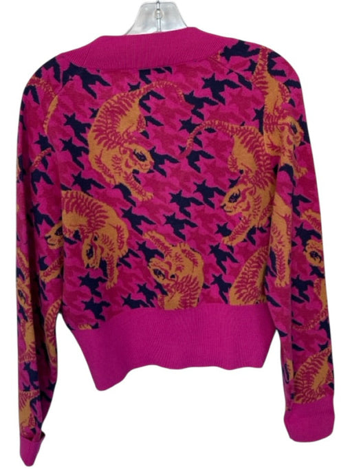 Alden Adair Size M Pink & Tan Viscose Blend Long Sleeve Tigers V Neck Sweater Pink & Tan / M