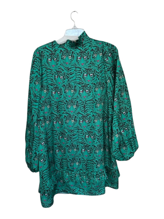 Alden Adair Size S Green & Pink Polyester Long Sleeve Tigers V Neck Dress Green & Pink / S