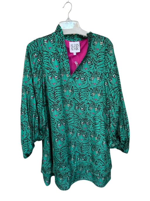 Alden Adair Size S Green & Pink Polyester Long Sleeve Tigers V Neck Dress Green & Pink / S