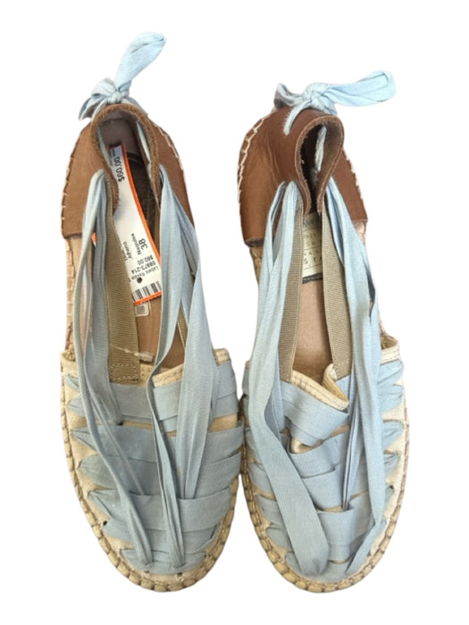 Naguisa Shoe Size 38 Blue Cotton Leather Accent Straw Sandals Blue / 38