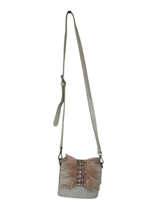 Sam Edelman Cream & pink Leather Feathers Rhinestone Front Flap Crossbody Bag Cream & pink / XS