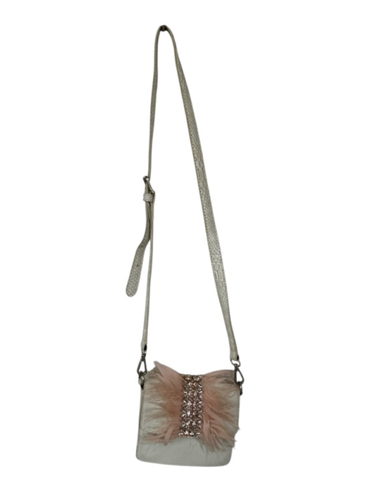 Sam Edelman Cream & pink Leather Feathers Rhinestone Front Flap Crossbody Bag Cream & pink / XS