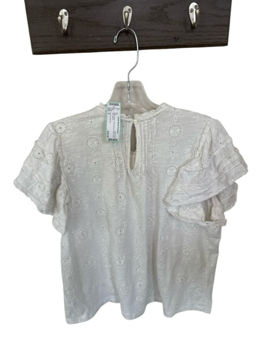 Forever That Girl Size S White Cotton Short Sleeve Eyelet Lace Trim Top White / S