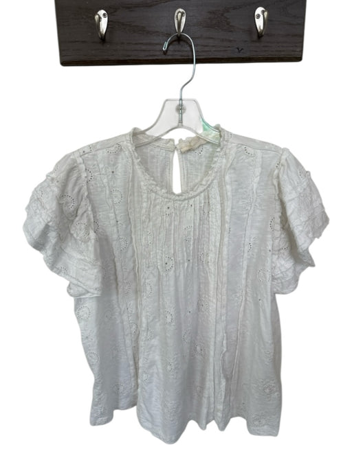 Forever That Girl Size S White Cotton Short Sleeve Eyelet Lace Trim Top White / S