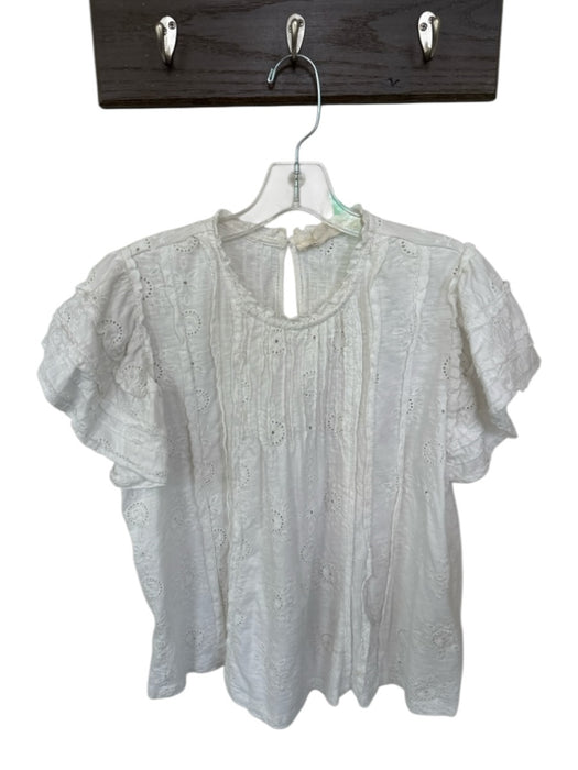 Forever That Girl Size S White Cotton Short Sleeve Eyelet Lace Trim Top White / S