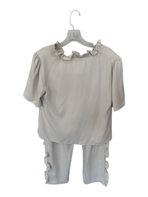 Joh. Size M Cream Polyester Elastic Waist Ruffles Short Sleeve Pant Set Cream / M