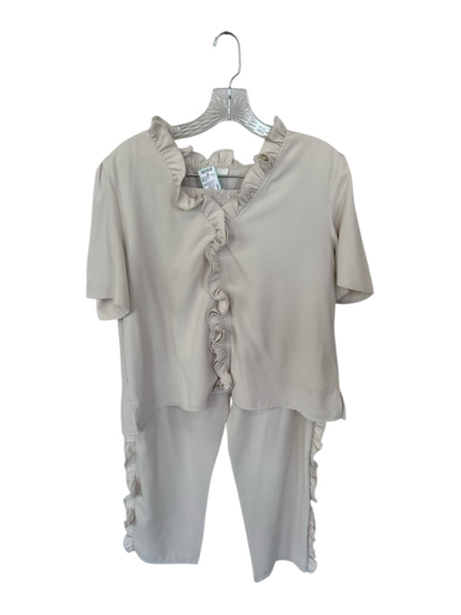 Joh. Size M Cream Polyester Elastic Waist Ruffles Short Sleeve Pant Set Cream / M
