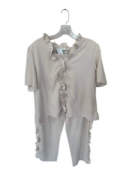 Joh. Size M Cream Polyester Elastic Waist Ruffles Short Sleeve Pant Set Cream / M