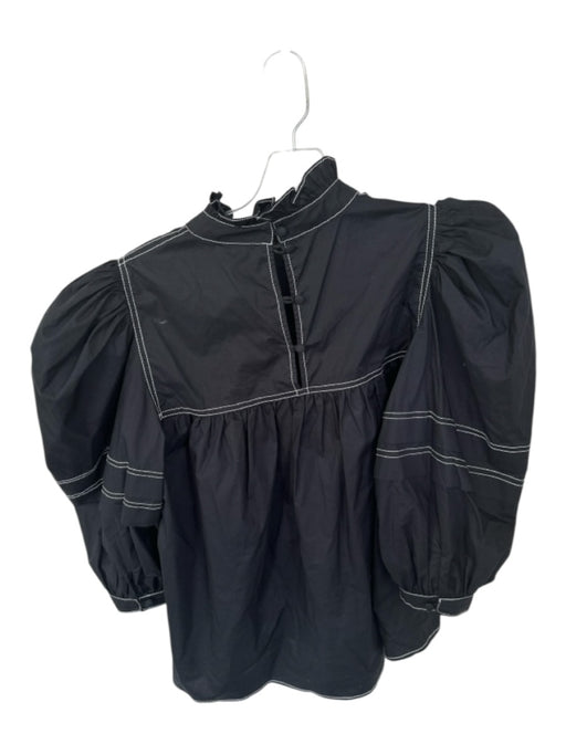 Hunter Bell Size S Black & White Cotton 3/4 Balloon Sleeve Stitching Detail Top Black & White / S