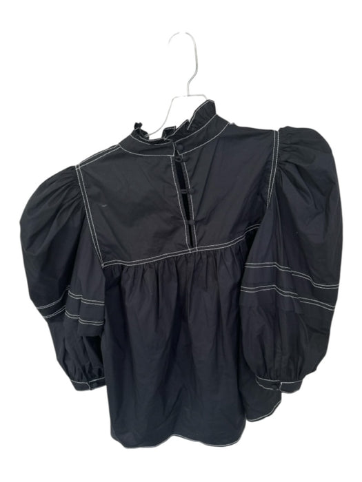 Hunter Bell Size S Black & White Cotton 3/4 Balloon Sleeve Stitching Detail Top Black & White / S