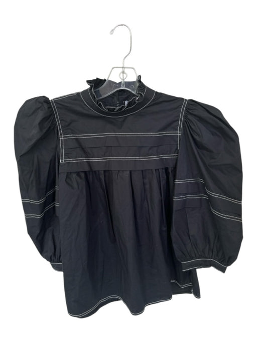 Hunter Bell Size S Black & White Cotton 3/4 Balloon Sleeve Stitching Detail Top Black & White / S