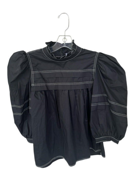 Hunter Bell Size S Black & White Cotton 3/4 Balloon Sleeve Stitching Detail Top Black & White / S