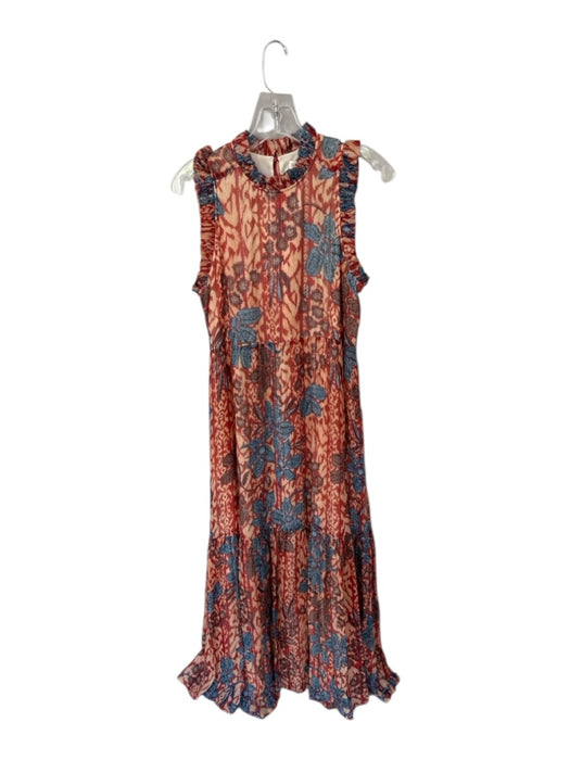 Marie Oliver Size S Orange & Blue Silk & Metallic Floral High Neck Maxi Dress Orange & Blue / S